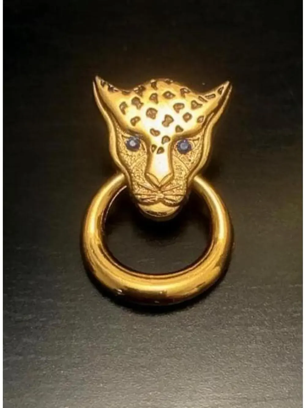 Vintage Signed Malka Paris Gold Tone Leopard Scarf Ring Clip